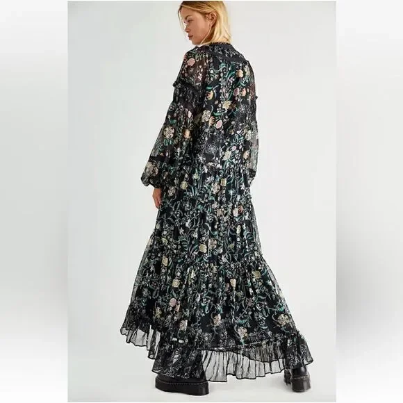 Free People Cassis Printed Chiffon Midi Dress - Picture 4 of 14